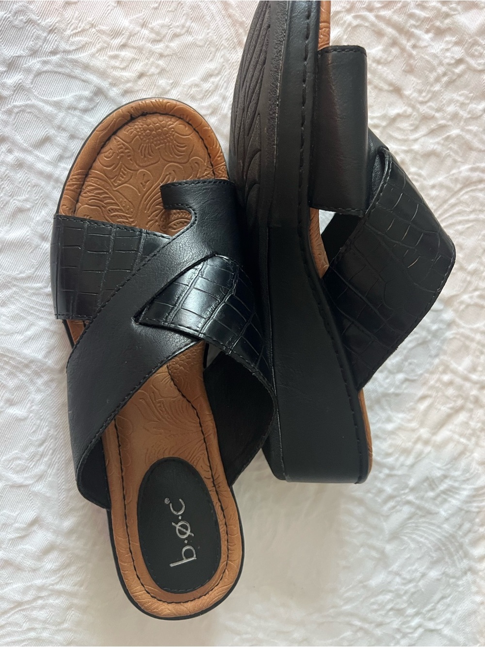 b.o.c Summer 11 Slide Sandals Slip on Wedge-Black -Manmade Upper - Women-Size 9